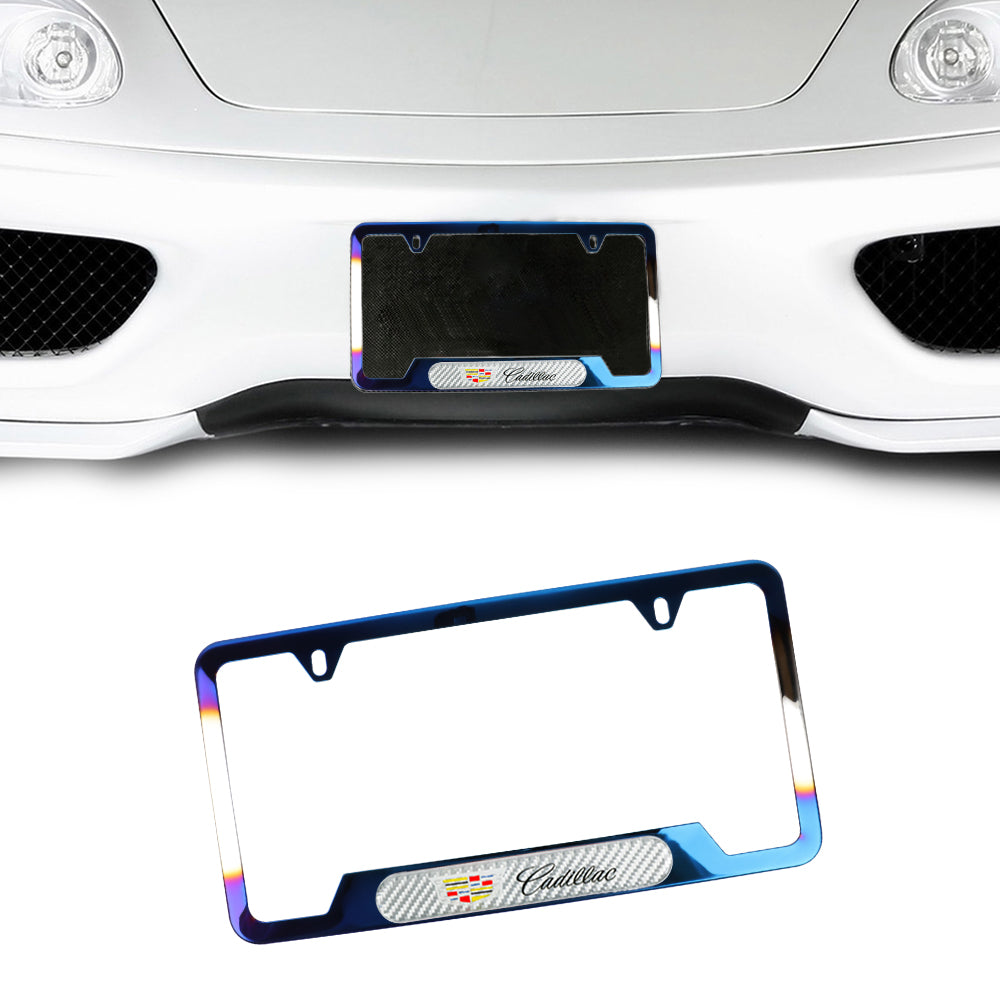 Brand New Universal 1PCS Cadillac Titanium Burnt Blue Metal License Plate Frame