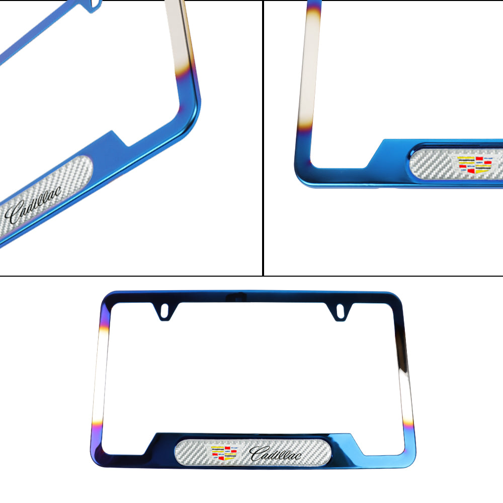 Brand New Universal 1PCS Cadillac Titanium Burnt Blue Metal License Plate Frame