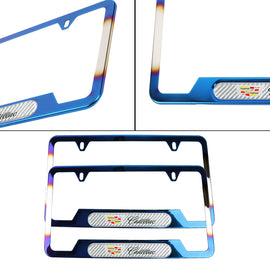Brand New Universal 2PCS Cadillac Titanium Burnt Blue Metal License Plate Frame