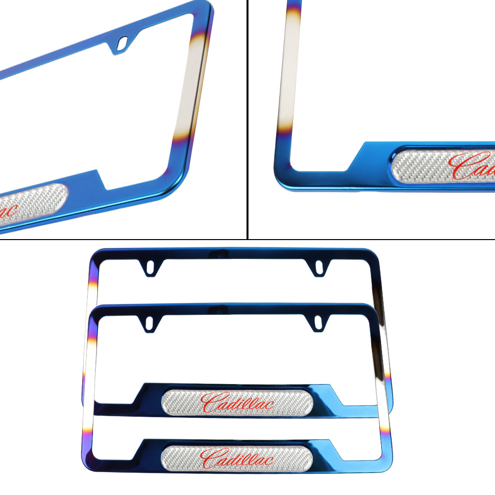 Brand New Universal 2PCS Cadillac Titanium Burnt Blue Metal License Plate Frame