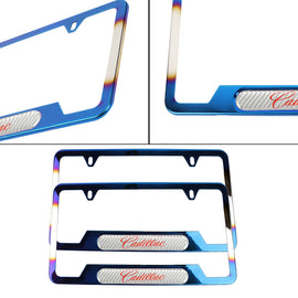 Brand New Universal 2PCS Cadillac Titanium Burnt Blue Metal License Plate Frame