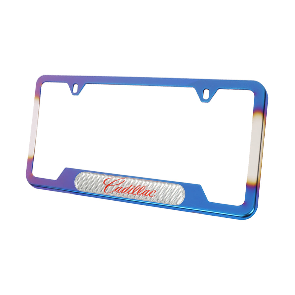Brand New Universal 2PCS Cadillac Titanium Burnt Blue Metal License Plate Frame