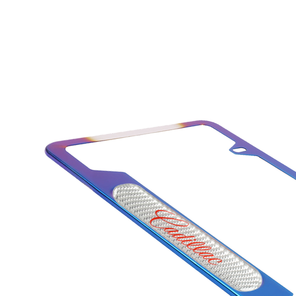 Brand New Universal 2PCS Cadillac Titanium Burnt Blue Metal License Plate Frame