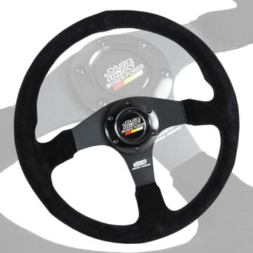 Brand New 14" MUGEN Style Racing Black Stitching Leather Suede Sport Steering Wheel w Horn Button