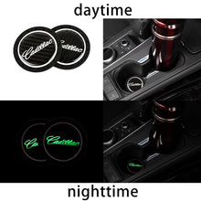 Load image into Gallery viewer, Brand New 2PCS CADILLAC Glows In The Dark Green Real Carbon Fiber Car Cup Holder Pad Water Cup Slot Non-Slip Mat Universal