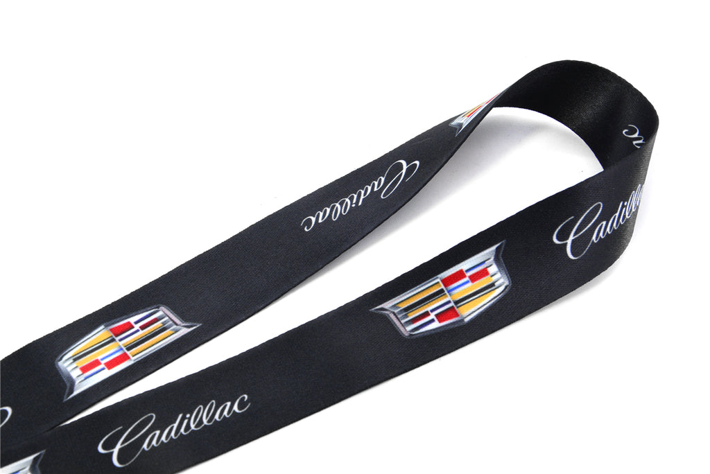 Brand New JDM Cadillac Racing Black Double Sided Printed NYLON Lanyard Neck Strap KeyChain Quick Release