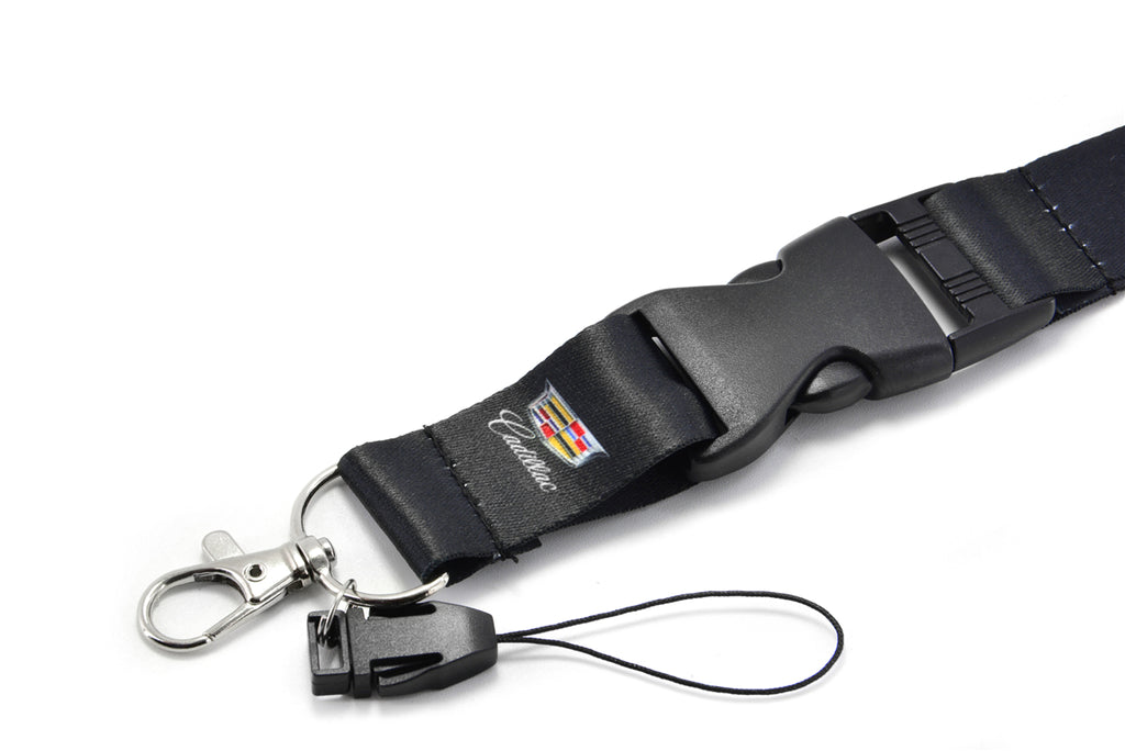 Brand New JDM Cadillac Racing Black Double Sided Printed NYLON Lanyard Neck Strap KeyChain Quick Release