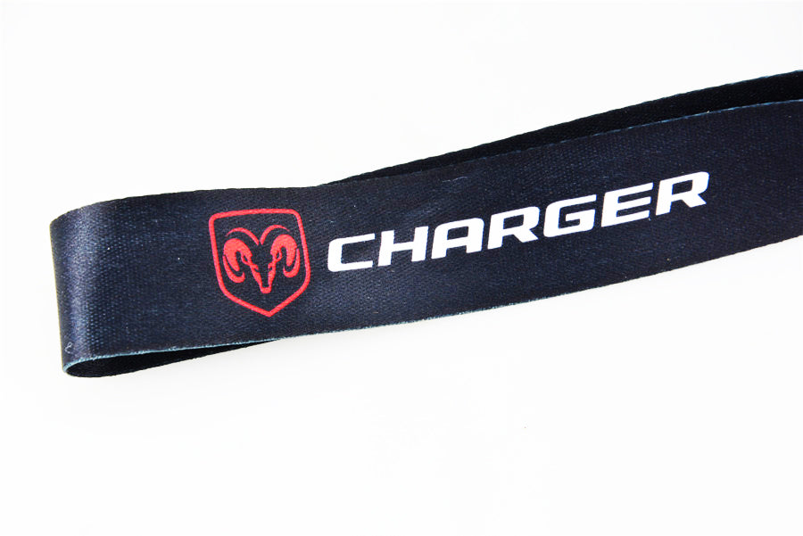 Brand New JDM Dodge Charger Racing Black Double Sided Printed NYLON Lanyard Neck Strap Keychain Quick Release