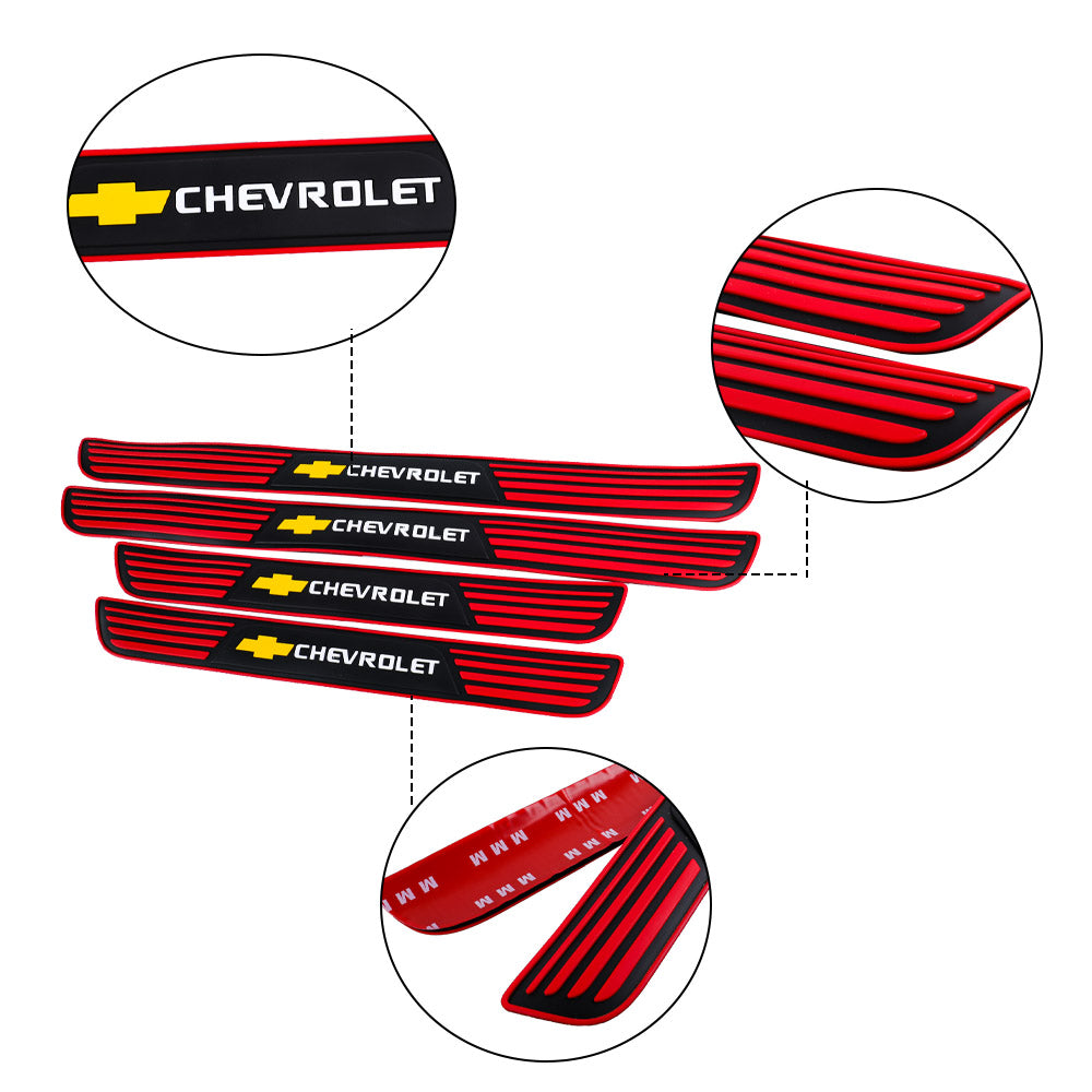 Brand New 4PCS Universal Chevrolet Red Rubber Car Door Scuff Sill Cover Panel Step Protector V2