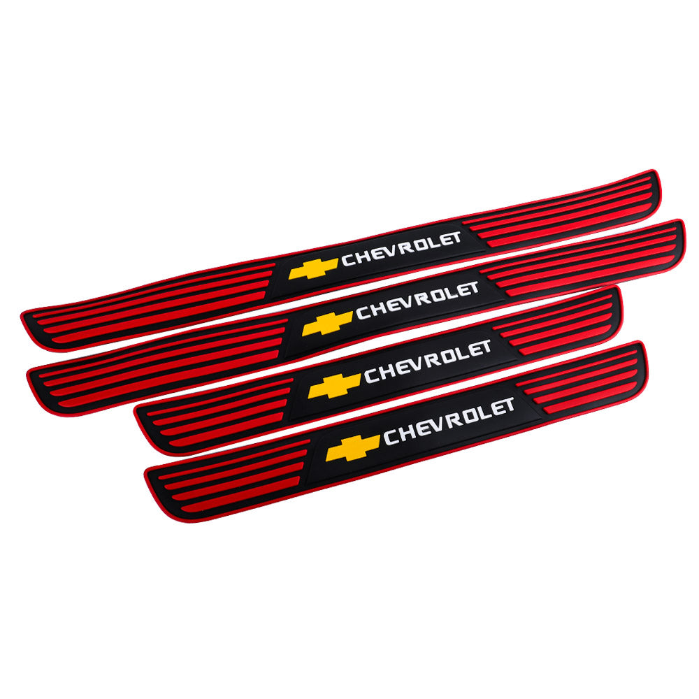 Brand New 4PCS Universal Chevrolet Red Rubber Car Door Scuff Sill Cover Panel Step Protector V2