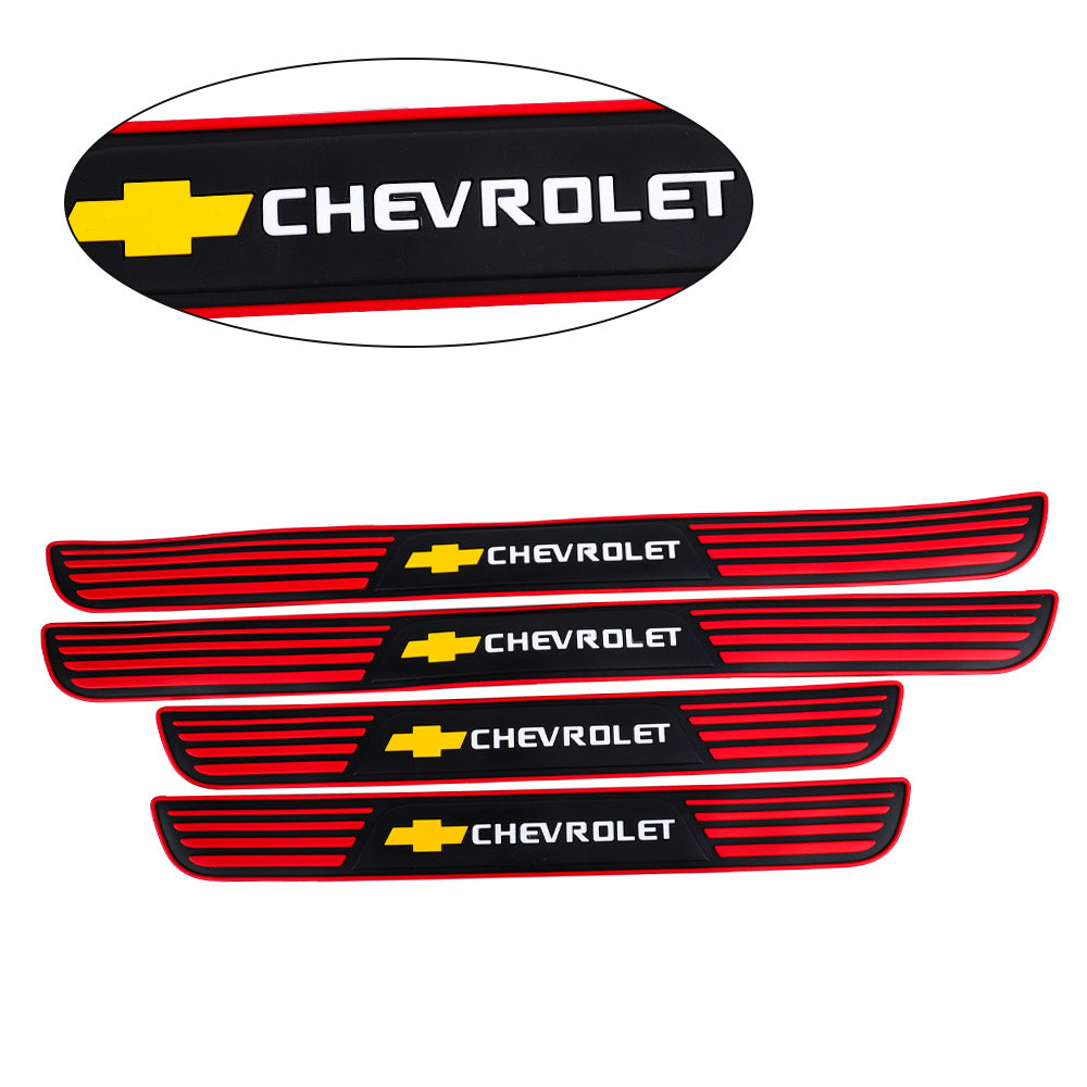 Brand New 4PCS Universal Chevrolet Red Rubber Car Door Scuff Sill Cover Panel Step Protector V2