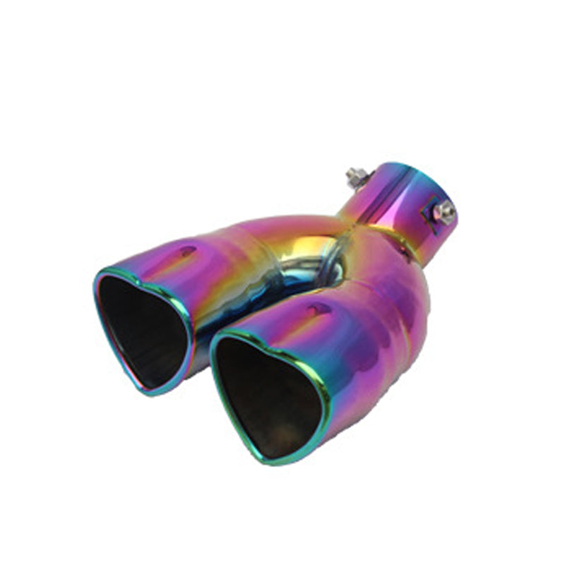 Brand New Universal Dual Neo Chrome Heart Shaped Stainless Steel Car Exhaust Pipe Muffler Tip Trim Bent