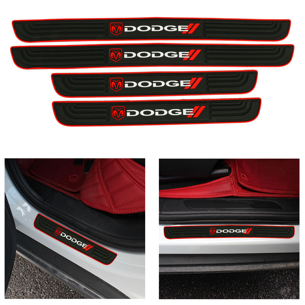 Brand New 4PCS Universal Dodge Red Rubber Car Door Scuff Sill Cover Panel Step Protector