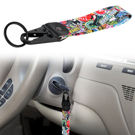 BRAND NEW Stickerbomb Racing Keychain Metal key Ring Hook Strap Lanyard Universal