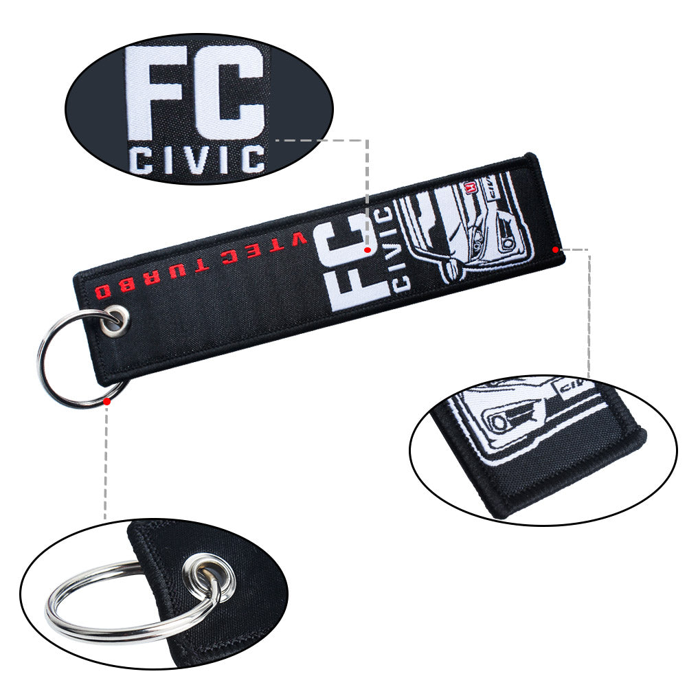 BRAND NEW JDM CIVIC FC VTEC TURBO BLACK DOUBLE SIDE Racing Cell Holders Keychain Universal
