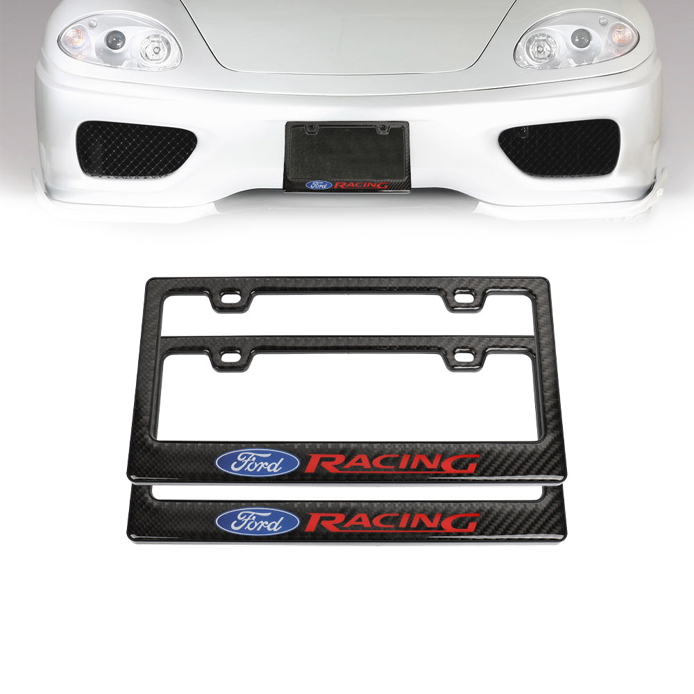 Brand New Universal 100% Real Carbon Fiber Ford Racing License Plate Frame - 2PCS