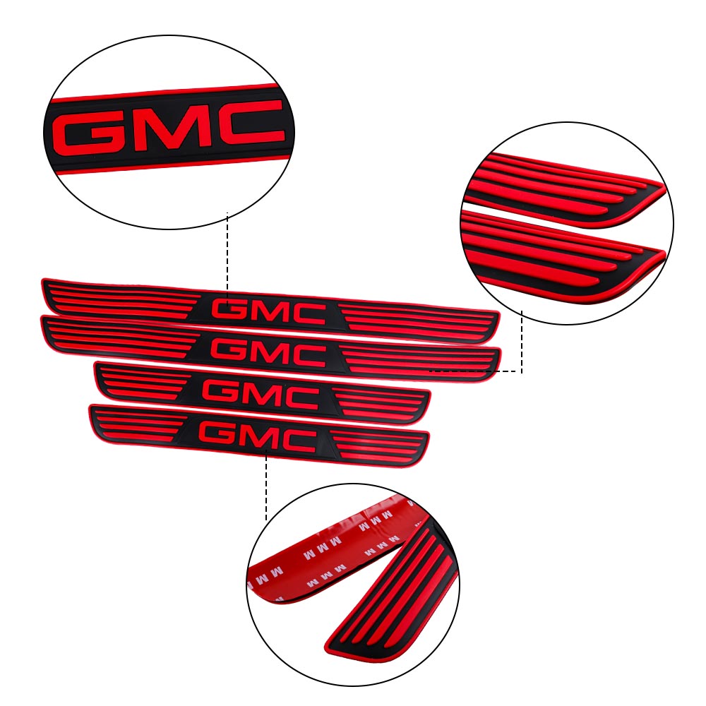 Brand New 4PCS Universal GMC Red Rubber Car Door Scuff Sill Cover Panel Step Protector V2