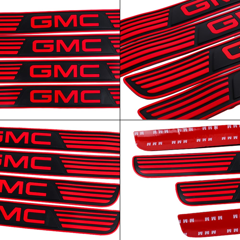 Brand New 4PCS Universal GMC Red Rubber Car Door Scuff Sill Cover Panel Step Protector V2