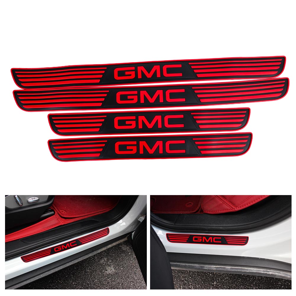 Brand New 4PCS Universal GMC Red Rubber Car Door Scuff Sill Cover Panel Step Protector V2