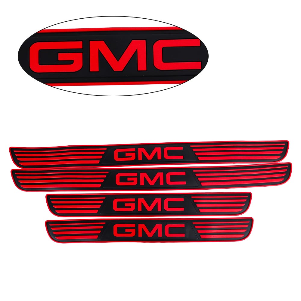 Brand New 4PCS Universal GMC Red Rubber Car Door Scuff Sill Cover Panel Step Protector V2