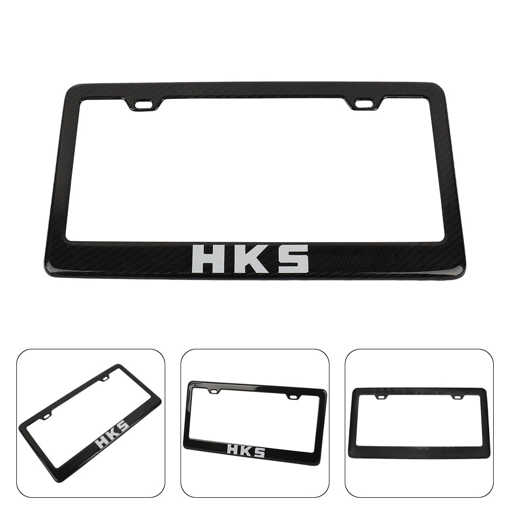 Brand New 1PCS HKS Real 100% Carbon Fiber License Plate Frame Tag Cover Original 3K With Free Caps