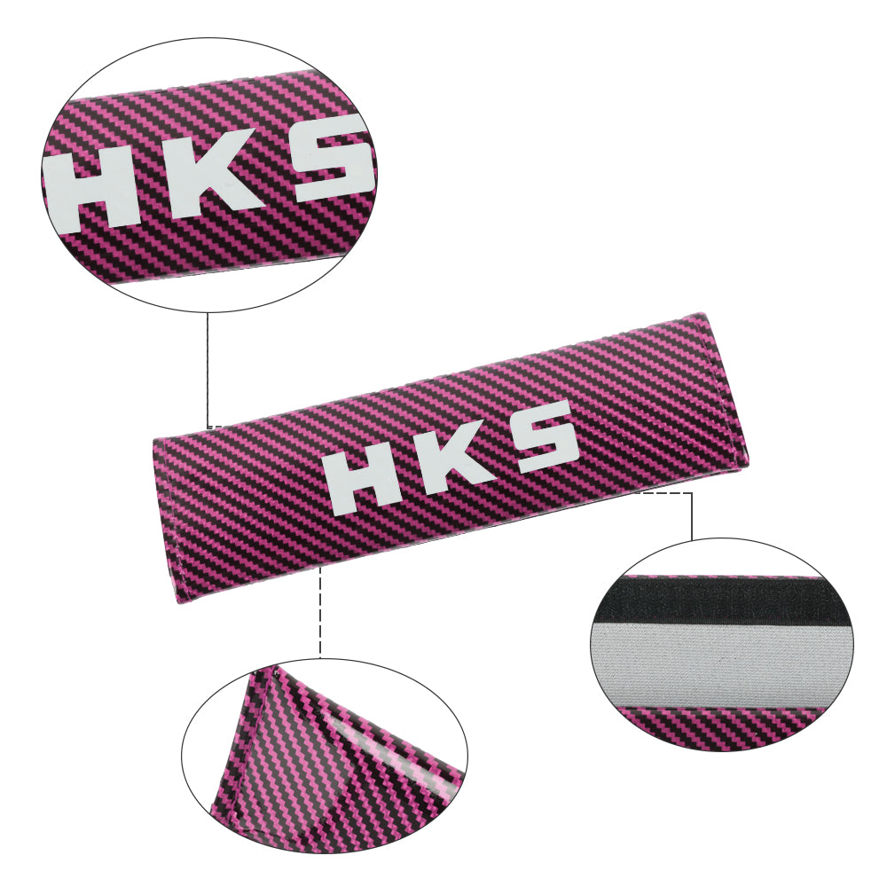 Brand New Universal 2PCS HKS Hot Pink Carbon Fiber Look Car Seat Belt Covers Shoulder Pad