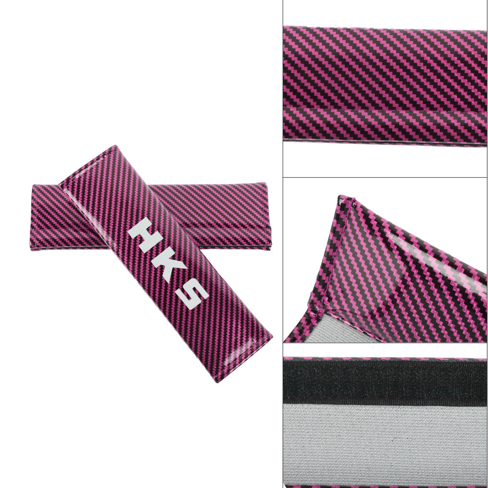 Brand New Universal 2PCS HKS Hot Pink Carbon Fiber Look Car Seat Belt Covers Shoulder Pad