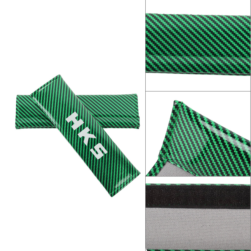 Brand New Universal 2PCS HKS Green Carbon Fiber Look Car Seat Belt Covers Shoulder Pad