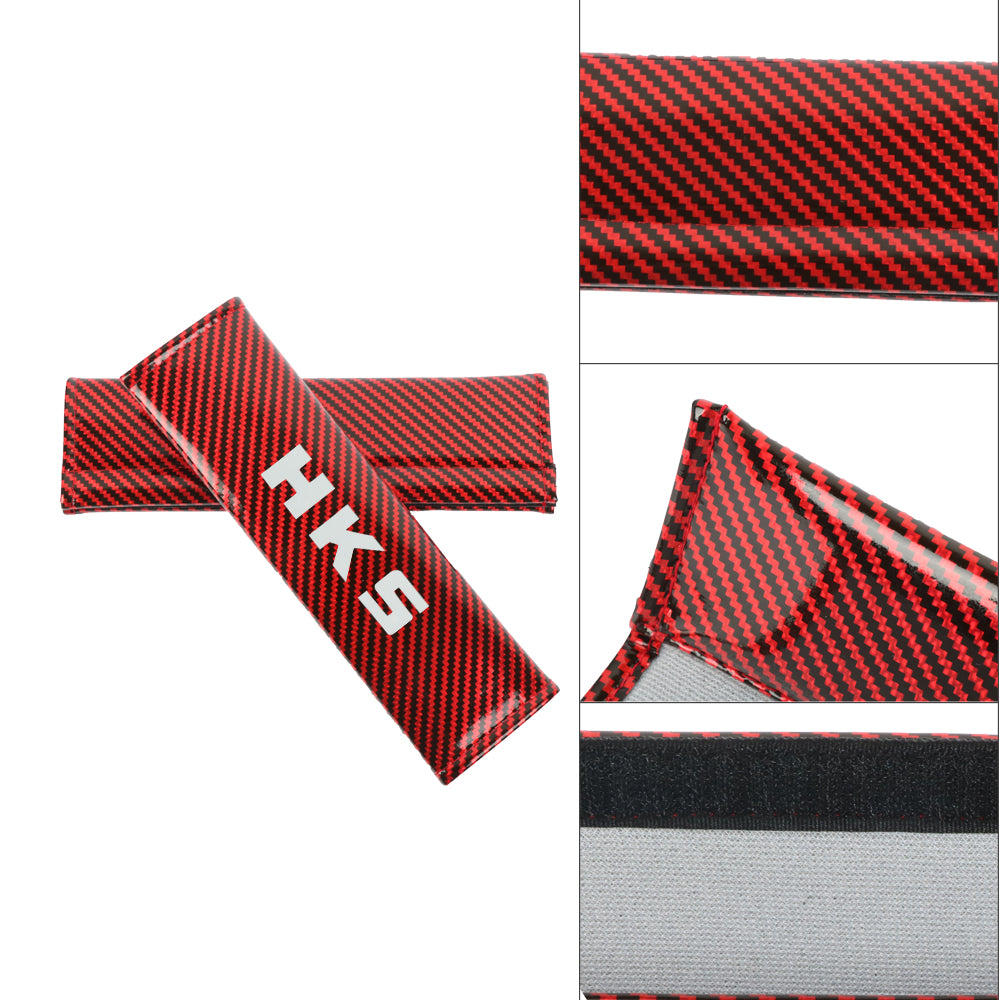 Brand New Universal 2PCS HKS Red Carbon Fiber Look Car Seat Belt Covers Shoulder Pad