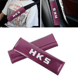 Brand New Universal 2PCS HKS Hot Pink Carbon Fiber Look Car Seat Belt Covers Shoulder Pad