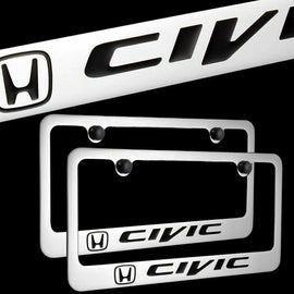 Brand New 2PCS CIVIC Chrome Plated Brass License Plate Frame Officially Licensed