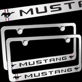 Brand New 2PCS MUSTANG Chrome Plated Brass License Plate Frame Officially Licensed