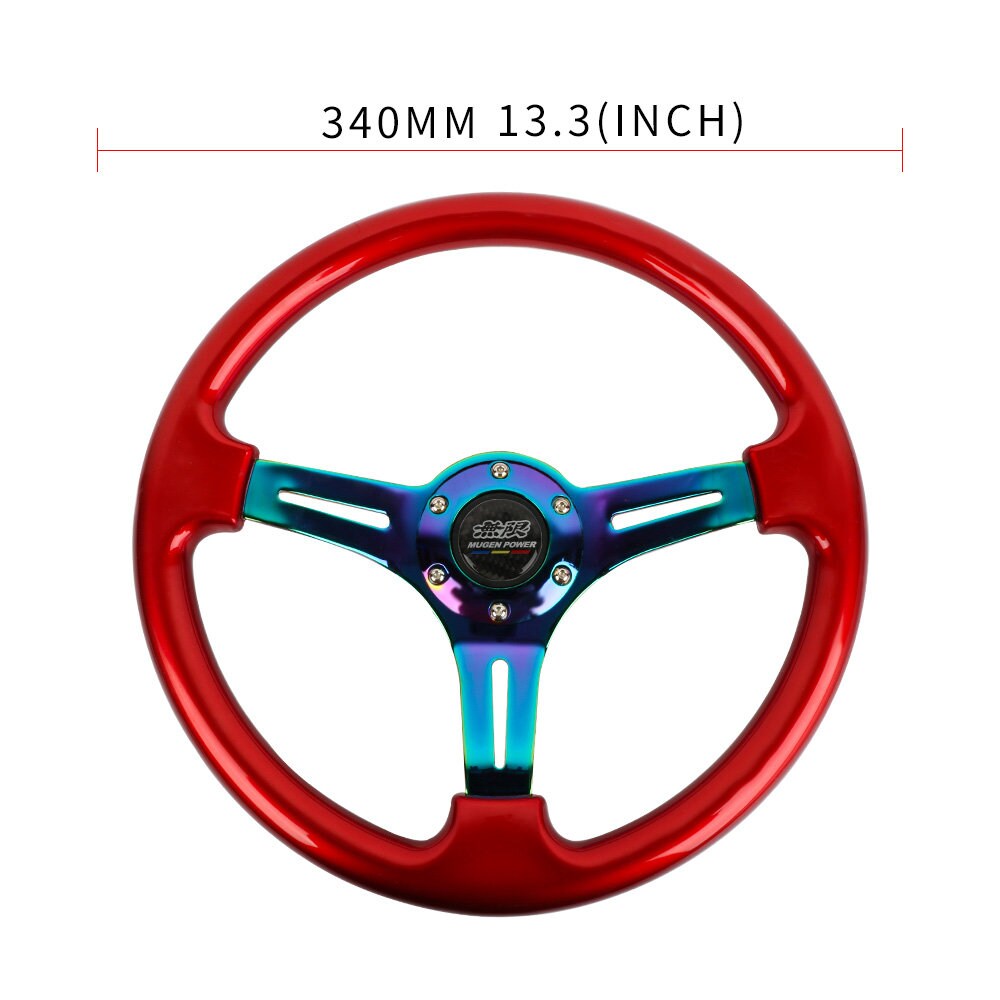 Brand New 350mm 14" Universal Mugen Red Deep Dish ABS Racing Steering Wheel Neo-Chrome Spoke