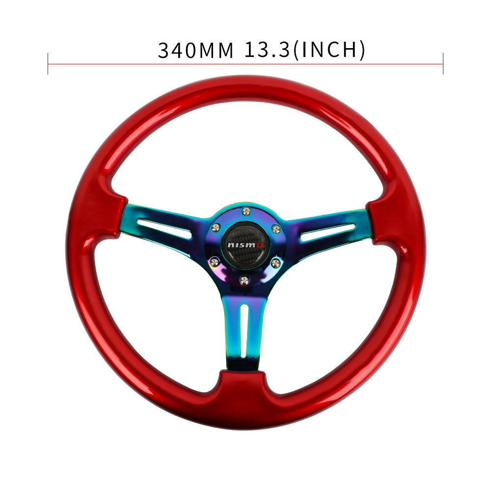 Brand New 350mm 14" Universal Nismo Red Deep Dish ABS Racing Steering Wheel Neo-Chrome Spoke