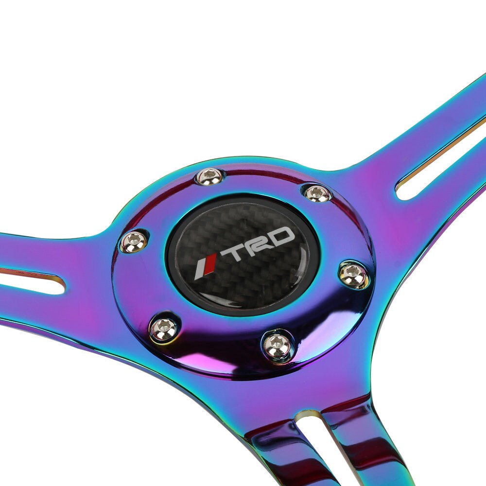 Brand New 350mm 14" Universal TRD Red Deep Dish ABS Racing Steering Wheel Neo-Chrome Spoke