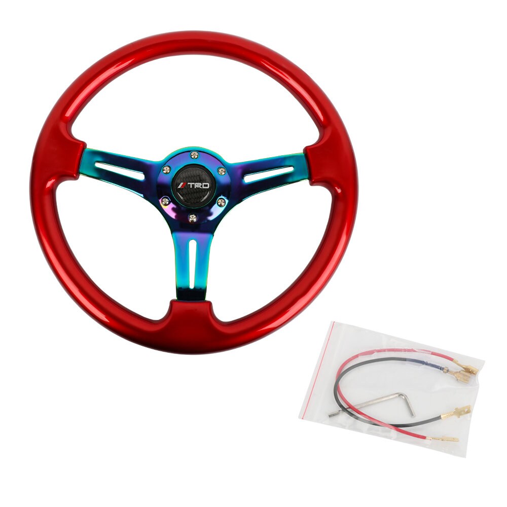 Brand New 350mm 14" Universal TRD Red Deep Dish ABS Racing Steering Wheel Neo-Chrome Spoke