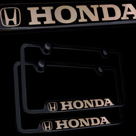Brand New 2PCS HONDA Black Stainless Steel License Plate Frame Officially Licensed