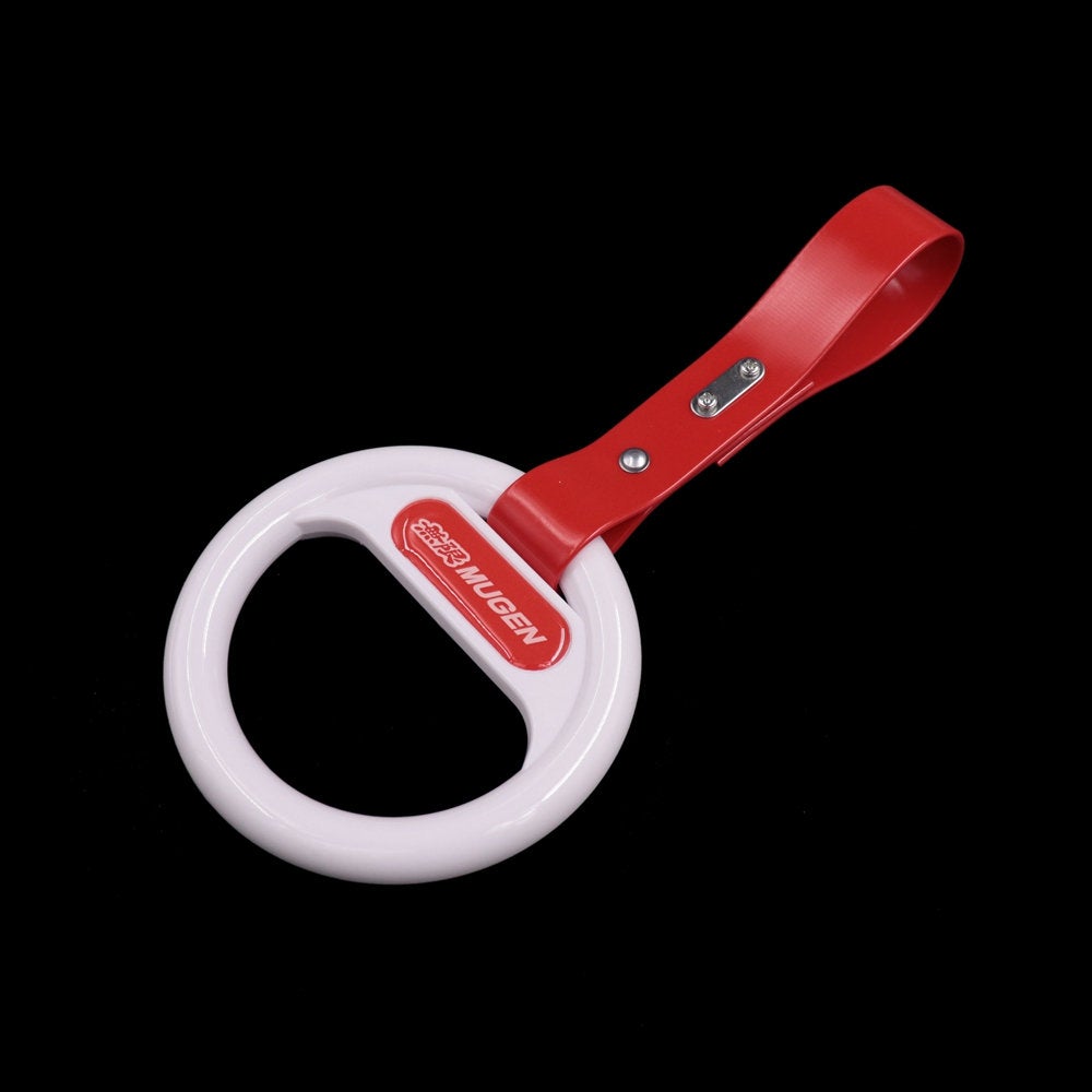 Brand New Universal Mugen White Round Red Strap JDM TSURIKAWA Ring Subway Train Bus Handle Strap Charm Drift