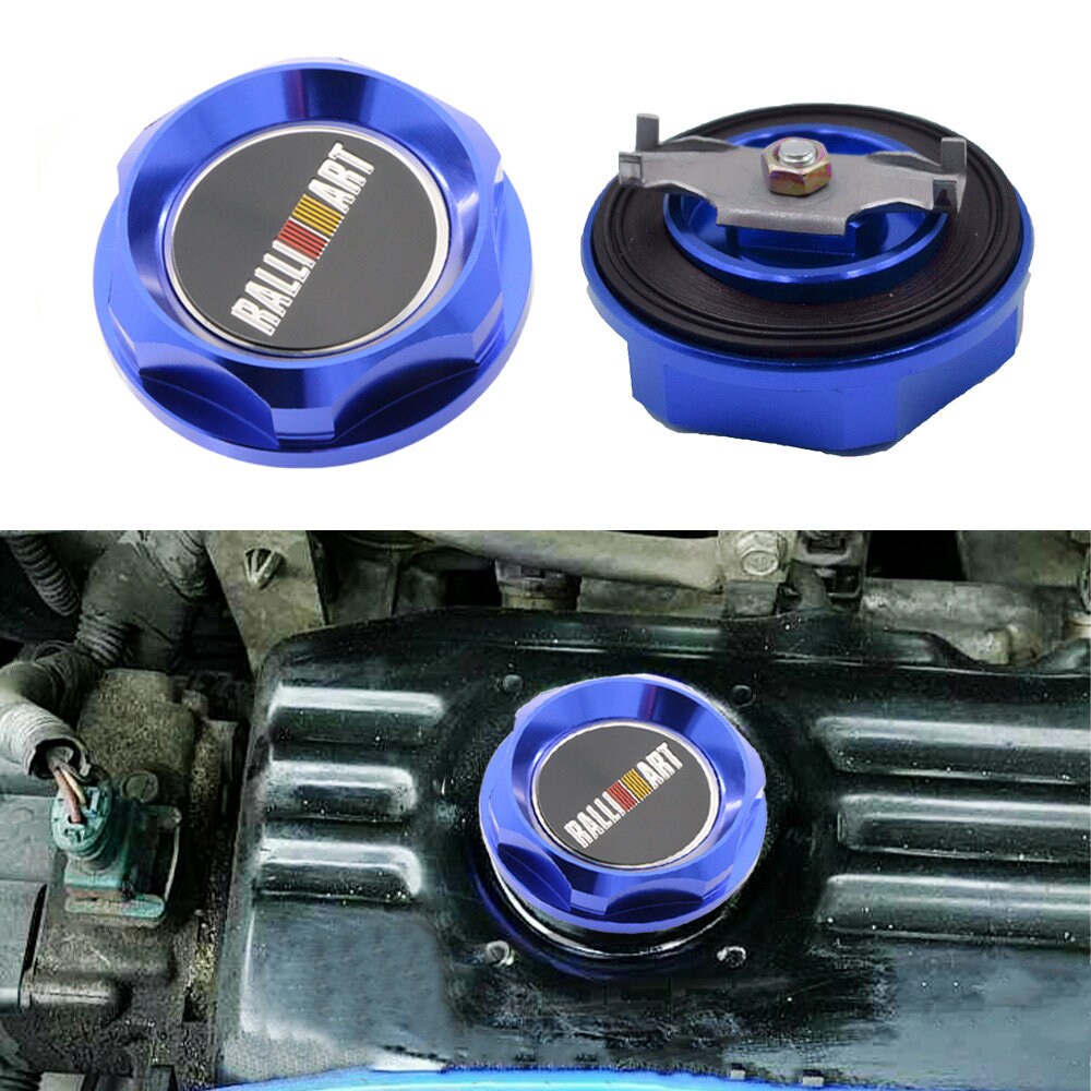 Brand New Jdm Ralliart Emblem Brushed Blue Engine Oil Filler Cap Badge For Mitsubishi