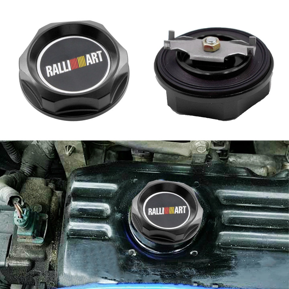 Brand New Jdm Ralliart Emblem Brushed Black Engine Oil Filler Cap Badge For Mitsubishi