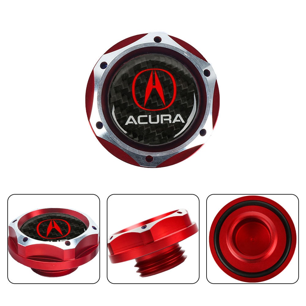 Brand New Jdm Red Engine Oil Cap With Real Carbon Fiber Sticker Emblem For Acura