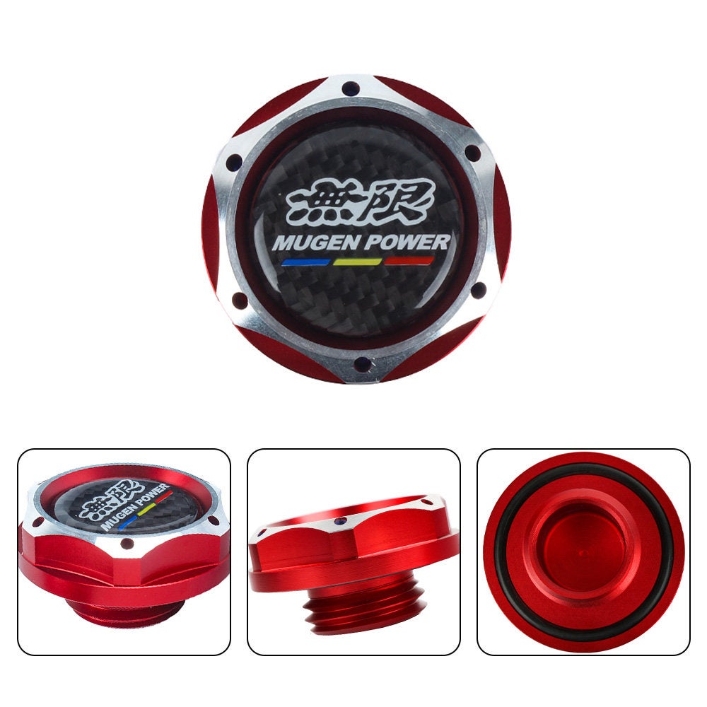 Brand New Jdm Red Engine Oil Cap With Real Carbon Fiber Mugen Power Sticker Emblem For Honda / Acura