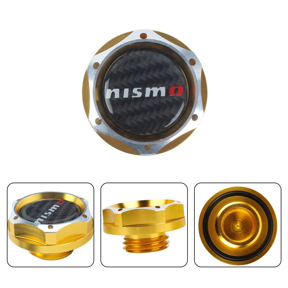 Brand New Jdm Gold Engine Oil Cap With Real Carbon Fiber Nismo Sticker Emblem For Nissan