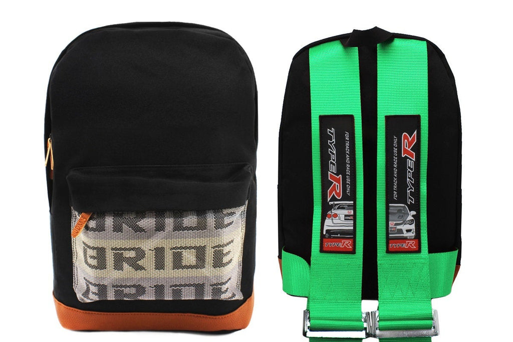Brand New JDM TYPE R Bride Racing Green Harness Adjustable Shoulder Strap Back Pack - JK Racing Inc