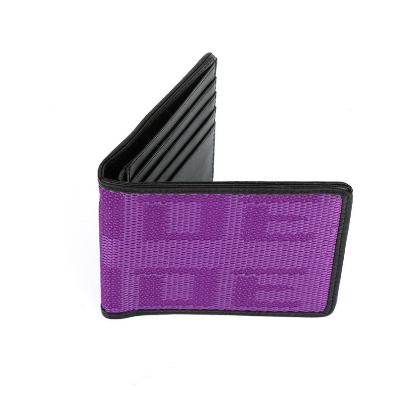 Brand New JDM XL Bride Purple Custom Stitched Racing Fabric Bifold Wallet Leather Gradate Men