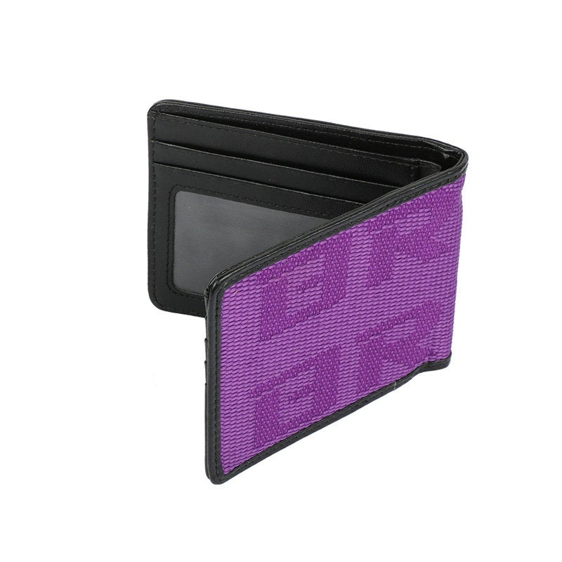 Brand New JDM XL Bride Purple Custom Stitched Racing Fabric Bifold Wallet Leather Gradate Men