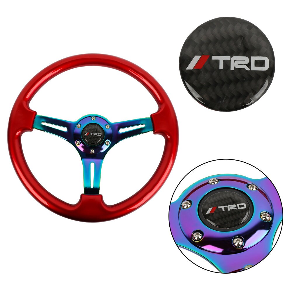 Brand New 350mm 14" Universal TRD Red Deep Dish ABS Racing Steering Wheel Neo-Chrome Spoke