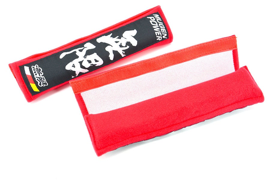 Brand New 2PCS JDM MUGEN Red Racing Logo Embroidery Seat Belt Cover Shoulder Pads New