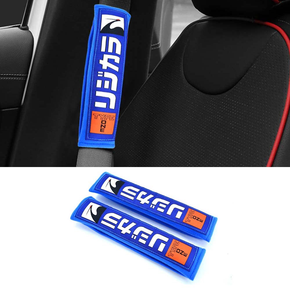 Brand New 2PCS JDM Spoon Sports Blue Racing Logo Embroidery Seat Belt Cover Shoulder Pads New
