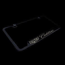 Brand New 2PCS Cadillac Black Stainless Steel License Plate Frame Officially Licensed